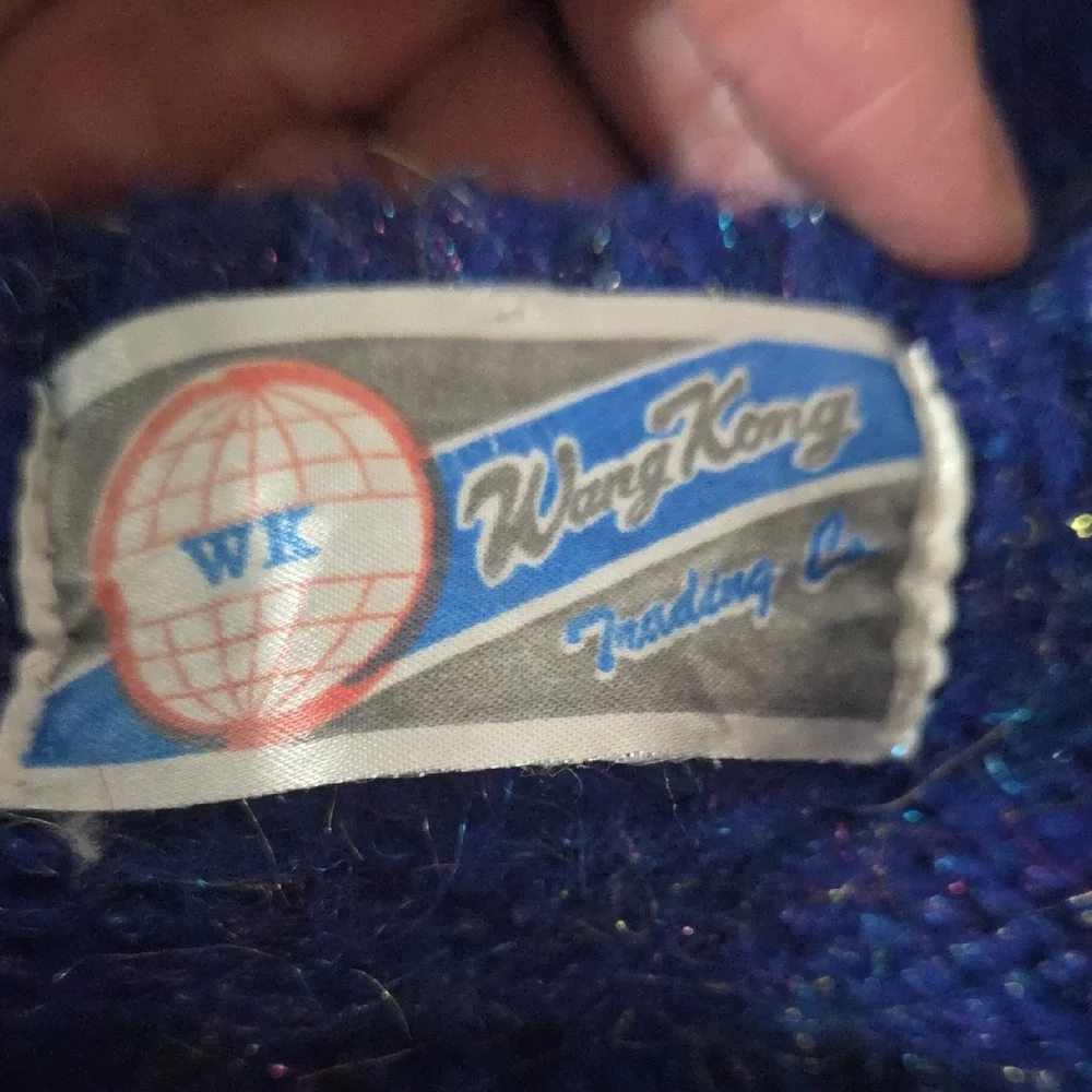 Vintage 70s Metallic Knit Sweater Vest Cardigan Blue M